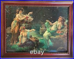 Hans Zatzka (1859-1945) Rare Chromolithographie Les Nymphes Vers 1900 Hans Zatzka (1859-1945) Rare Chromolithographie Les Nymphes Vers 1900