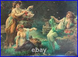 Hans Zatzka (1859-1945) Rare Chromolithographie Les Nymphes Vers 1900 Hans Zatzka (1859-1945) Rare Chromolithographie Les Nymphes Vers 1900