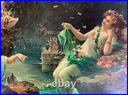 Hans Zatzka (1859-1945) Rare Chromolithographie Les Nymphes Vers 1900 Hans Zatzka (1859-1945) Rare Chromolithographie Les Nymphes Vers 1900