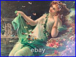 Hans Zatzka (1859-1945) Rare Chromolithographie Les Nymphes Vers 1900 Hans Zatzka (1859-1945) Rare Chromolithographie Les Nymphes Vers 1900