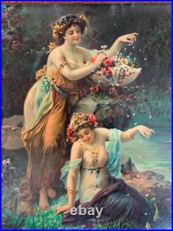 Hans Zatzka (1859-1945) Rare Chromolithographie Les Nymphes Vers 1900 Hans Zatzka (1859-1945) Rare Chromolithographie Les Nymphes Vers 1900