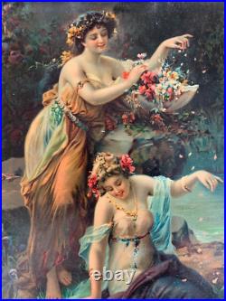 Hans Zatzka (1859-1945) Rare Chromolithographie Les Nymphes Vers 1900 Hans Zatzka (1859-1945) Rare Chromolithographie Les Nymphes Vers 1900