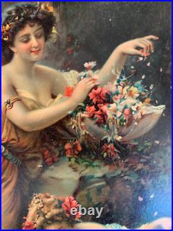 Hans Zatzka (1859-1945) Rare Chromolithographie Les Nymphes Vers 1900 Hans Zatzka (1859-1945) Rare Chromolithographie Les Nymphes Vers 1900