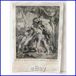 Hercule et Omphale estampe originale Francois LE MOYNE 1688 1737 Jacob Sculp