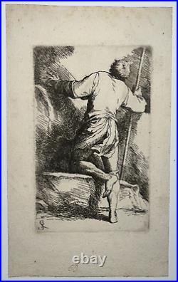 Homme Baton GRAVURE Estampe SALVATOR ROSA Figure XVII°