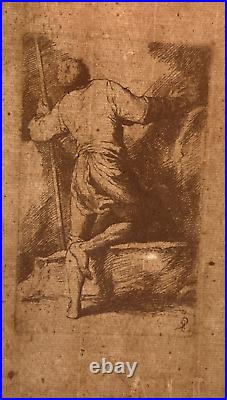 Homme Baton GRAVURE Estampe SALVATOR ROSA Figure XVII°