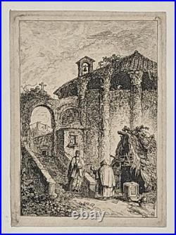 Hubert ROBERT (1733-1808) Eau-forte originale Pl. 5 des Soirées romaines