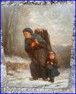 Huile sur panneau Fagotiere et Enfant d' Anthony SERRES circa 1828-1898