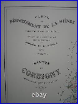 Immense CARTE de 1878 Canton de CORBIGNY Pazy Sardy Vauclaix Cervon Chaumot etc