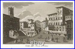 Impression Antique Original Vue de La Piazza de Cortona Arezzo Toscane Italy