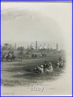 Inde 1860's Lithographie Murs De Lahore Charpentier 9in X