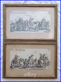Jacques CALLOT 1592-1635 Caravane convoi Bohémiens 2 gravures 1621 Eaux fortes