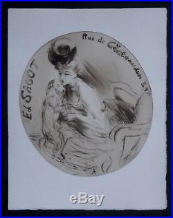 Jacques VILLON 1906 Gravure Pointe sèche originale Sagot Dame au chien Duchamp