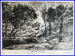 Jean Baptiste Camille COROT Gravure Original Etching Souvenir De Toscane Tuscany