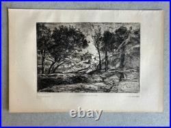 Jean Baptiste Camille COROT Gravure Original Etching Souvenir De Toscane Tuscany