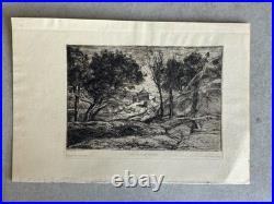 Jean Baptiste Camille COROT Gravure Original Etching Souvenir De Toscane Tuscany