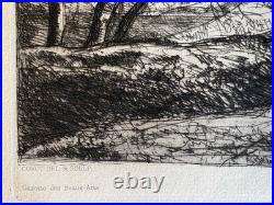 Jean Baptiste Camille COROT Gravure Original Etching Souvenir De Toscane Tuscany