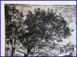 Jean Baptiste Camille COROT Gravure Original Etching Souvenir De Toscane Tuscany