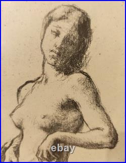 Jean-François MILLET Buste de Jeune Fille Nue. Lithographie originale d'après