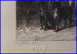 John-Lewis BROWN Cavalier à la chasse Gravure, Signée #Durand Ruel 1873