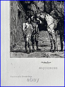 John Lewis Brown gravure eau forte etching Maquignon Vendeur Négociant Chevaux