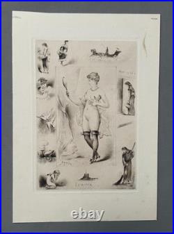Joseph Apoux, Femina, Gravure ancienne, Fin XIXe Joseph Apoux, Femina, Gravure ancienne, Fin XIXe