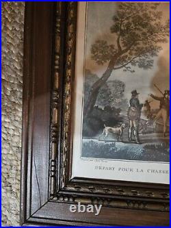LITHOGRAPHIE ANCIENNE, encadrée, Carle Vernet, Départ pour la chasse N°2, chevaux