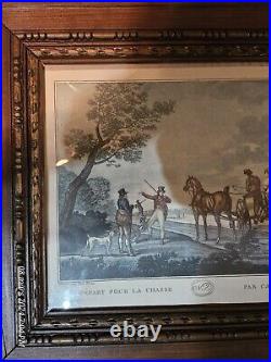 LITHOGRAPHIE ANCIENNE, encadrée, Carle Vernet, Départ pour la chasse N°2, chevaux