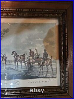 LITHOGRAPHIE ANCIENNE, encadrée, Carle Vernet, Départ pour la chasse N°2, chevaux