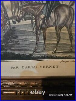 LITHOGRAPHIE ANCIENNE, encadrée, Carle Vernet, Départ pour la chasse N°2, chevaux