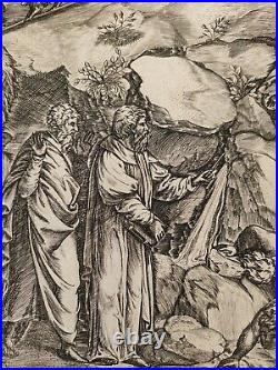 LORENZO DE MUSI, Moise frappant le rocher, gravure au burin XVIe, Scène biblique