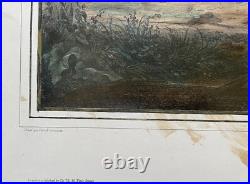 L'Ouverture de la Chasse, Lithographie aquarellée, Estampe ancienne, XIXe