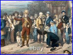 L'Ouverture de la Chasse, Lithographie aquarellée, Estampe ancienne, XIXe
