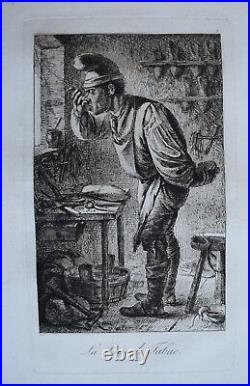 La Prise de Tabac BENJAMIN ZIX EAU FORTE Gravure INFOLIO 1808