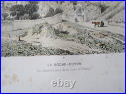 La Roche Guyon Grande Gravure 1840 Vue Prise Route Vetheuil Lithographie