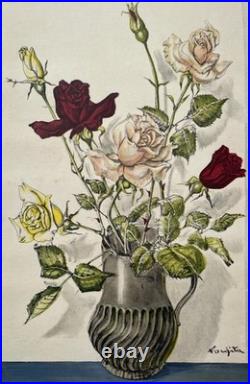 Le bouquet de roses, lithographie d'après Foujita