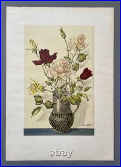 Le bouquet de roses, lithographie d'après Foujita
