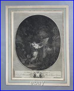Le serment d'amour, gravure d'après Fragonard, gravure ancienne, XVIIIe Le serment d'amour, gravure d'après Fragonard, gravure ancienne, XVIIIe