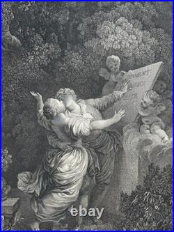 Le serment d'amour, gravure d'après Fragonard, gravure ancienne, XVIIIe Le serment d'amour, gravure d'après Fragonard, gravure ancienne, XVIIIe