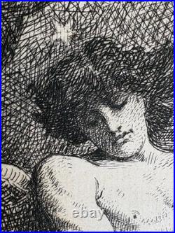 Léon Bonnat Gravure Eau Forte Etching Mythologie Lutte Ange Nu Masculin 1876