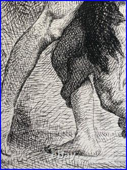 Léon Bonnat Gravure Eau Forte Etching Mythologie Lutte Ange Nu Masculin 1876