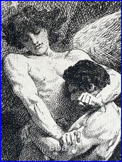 Léon Bonnat Gravure Eau Forte Etching Mythologie Lutte De Jacob Et L'ange 1876