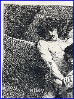 Léon Bonnat Gravure Eau Forte Etching Mythologie Lutte De Jacob Et L'ange 1876