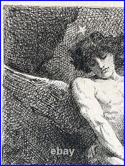 Léon Bonnat Gravure Eau Forte Etching Mythologie Lutte De Jacob Et L'ange 1876