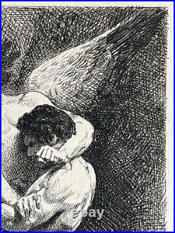 Léon Bonnat Gravure Eau Forte Etching Mythologie Lutte De Jacob Et L'ange 1876