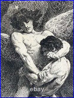 Léon Bonnat Gravure Eau Forte Etching Mythologie Lutte De Jacob Et L'ange 1876