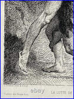 Léon Bonnat Gravure Eau Forte Etching Mythologie Lutte De Jacob Et L'ange 1876