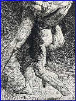 Léon Bonnat Gravure Eau Forte Etching Mythologie Lutte De Jacob Et L'ange 1876