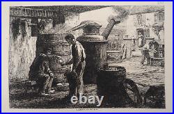 Léon LHERMITTE La distillerie d'eau de vie Gravure, Signée #Durand Ruel-1873