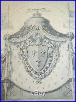 Les Grandes Armes de Louis XVIII Roi de France, gravure royaliste époque XIXe